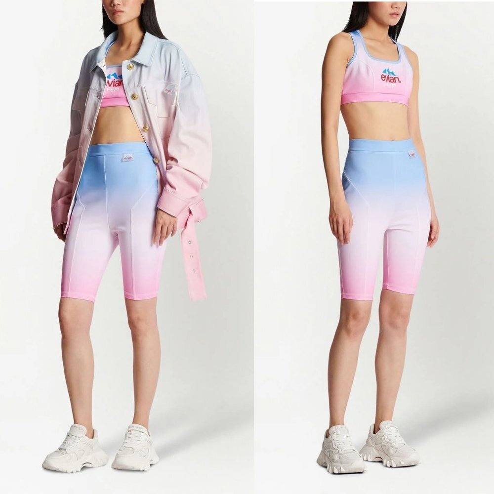 Balmain Evian Logo Sports Bra and Cycling Shorts 38 6 NWT